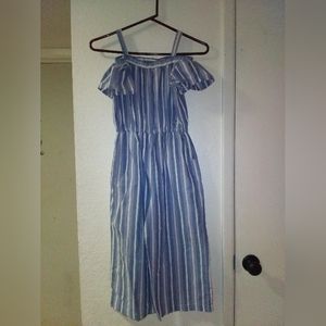 BEBE Girls (L) Blue Striped Romper w/Pockets